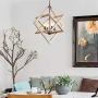 WoodenChandelier Ceiling Pendant Light 4 Candle Holder Lights Vintage Industrial Rustic Hanging Square Ceiling Lamp Light Fixture for Bedroom Kitchen Island Livingroom Farmhouse Foyer