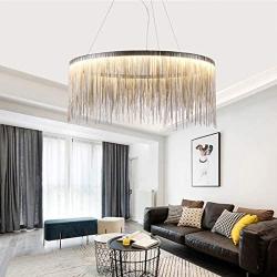 Moooni Modern Round Aluminum Tassel Linear Chandelier Pendant Ceiling Light Fixture for Bedroom Dining Room Kitchen Island Over Table W32'' x H 14''