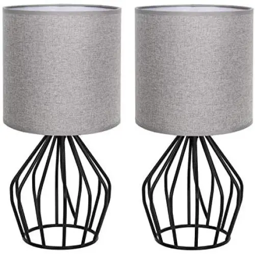 HAITRAL Modern Table Lamps Set of 2 - Black Metal Bedside Lamps for Bedroom, Living Room, Bedside Table, Lamp Set with Hollowed Out Base and Gray Fabric Shade HAITRAL Modern Table Lamps Set of 2 - Black Metal Bedside Lamps for Bedroom, Living Room, Bedside Table, Lamp Set with Hollowed Out Base and Gray Fabric Shade