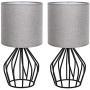 HAITRAL Modern Table Lamps Set of 2 - Black Metal Bedside Lamps for Bedroom, Living Room, Bedside Table, Lamp Set with Hollowed Out Base and Gray Fabric Shade