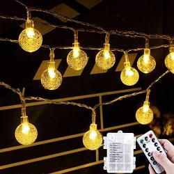 Globe String Lights Battery Operated Fairy Lights 33ft 100 LED Crystal Ball String Lights 8 Modes Remote Waterproof Decoration Lights Indoor Hanging Lights for Bedroom Xmas Wedding Party Garden,Warm