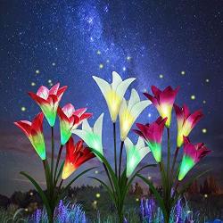 Outdoor Solar Garden Stake Lights, 3Pack Lily Flower Lights Waterproof Solar Landscape Lights, Outdoor Decoration Lights for Garden, Patio, Backyard