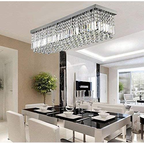 SILJOY Rectangular Raindrop Crystal Chandelier Lighting Modern Ceiling Lights Flush Mount Fixture L31.5'' X W10'' X H10''