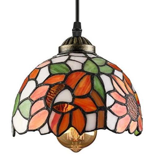 LITFAD Elegant Tiffany Style Pendant Light with Oversize Sunflower Pattern One-Light LED Ceiling Hanging Pendant Lamp Chandelier for Kitchen Island Dining Room Restaurant - D LITFAD Elegant Tiffany Style Pendant Light with Oversize Sunflower Pattern One-Light LED Ceiling Hanging Pendant Lamp Chandelier for Kitchen Island Dining Room Restaurant - D