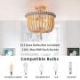 Wood Beaded Flush Mount Ceiling Light,3-Lights Antique Rustic Beaded Chandelier,Farmhouse Lighting Fixtures for Bedroom Living Room Kitchen Entryway Hallway and Stairway,Hand Painted Oak Wood Finish