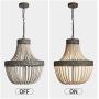 TZOE Wood Beaded Chandelier,Boho Lamp Light Fixture,Farmhouse White Oak Wooden Chandeliers,Rustic Kitchen Pendant Light, Adjustable Height,4-Light Dining Room , Living Room Lighting UL Listed