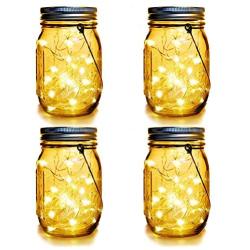 WERTIOO 4 Pack Solar Mason Jars Lights,30 LEDs Hanging Solar Lanterns Garden Decor Outdoor Lights Warm White Table Decor Fairy Lights for Patio Wedding Christmas Party (4 Pack)