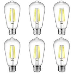 Ascher Vintage LED Edison Bulbs, 6W, Equivalent 60W, High Brightness Daylight White 4000K, ST58 Antique LED Filament Bulbs, E26 Medium Base, Non Dimmable, Clear Glass, Pack of 6