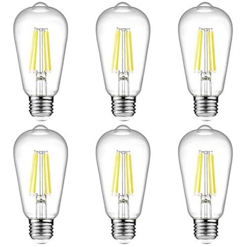 Ascher Vintage LED Edison Bulbs, 6W, Equivalent 60W, High Brightness Daylight White 4000K, ST58 Antique LED Filament Bulbs, E26 Medium Base, Non Dimmable, Clear Glass, Pack of 6