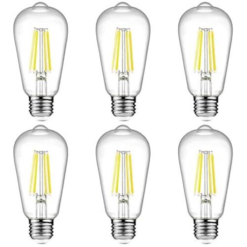 Ascher Vintage LED Edison Bulbs, 6W, Equivalent 60W, High Brightness Daylight White 4000K, ST58 Antique LED Filament Bulbs, E26 Medium Base, Non Dimmable, Clear Glass, Pack of 6