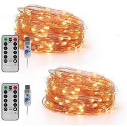 LED Fairy Lights Plug in Led String Lights 32.8FT 100 LED USB Twinkle Fairy Lights with Remote, 8 Modes Warm Light Copper Wire Lights for Bedroom Christmas (2 Pack, 32.8 ft)
