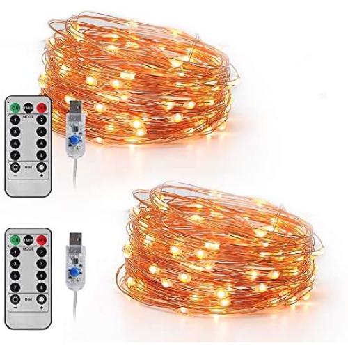 LED Fairy Lights Plug in Led String Lights 32.8FT 100 LED USB Twinkle Fairy Lights with Remote, 8 Modes Warm Light Copper Wire Lights for Bedroom Christmas (2 Pack, 32.8 ft)