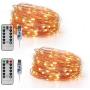 LED Fairy Lights Plug in Led String Lights 32.8FT 100 LED USB Twinkle Fairy Lights with Remote, 8 Modes Warm Light Copper Wire Lights for Bedroom Christmas (2 Pack, 32.8 ft)