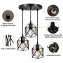 Industrial 3-Light Pendant Lighting, Adjustable Hanging Light Fixtures, Vintage Farmhouse Pendant Light with Metal Caged E26 Base for Kitchen Island Dining Room Living Room Hotel Shop and Bar, Black