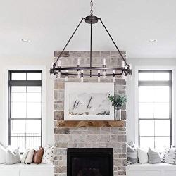 MEEROSEE LED Chandelier Modern Farmhouse Pendant Lighting Fixture D35.43'' Acrylic Shade 24 Lights Round Rustic Dining Room Oil Rubbed Bronze Chandeliers for Island Living Room Dimmable