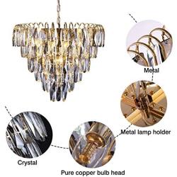 Chandelier Modern K9 Crystal, Flush Mount LED Ceiling Light Fixture Pendant Lamp for Dining Room Bedroom Living Room, 10 E12 LED Bulbs Required, Width 22.84 inch x Height 85.66 inch