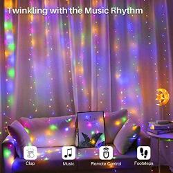 300 LED Curtain Lights with Voice Activated, E-POWIND USB Powered Christmas Fairy Light 9.8ft with Remote, Wall Hanging Light for Bedroom Window Wedding Party Backdrop Decor, Multicolor(No Curtain)