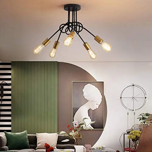 NEWSEE Flush Mount Ceiling Light Fixture Sputnik Chandelier Industrial Bedroom Lighting Fixtures Modern Style for Kitchen Dining Room Living Room Kitchen Hallway Cafe Bar (5 Light)