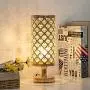 HAITRAL Crystal Table Lamp Set of 2 - Elegant Decorative Bedside Lamp Set with Clear Crystal Beads Lampshade, Gold Nightstand Lamps for Bedroom, Living Room, Girls Room, Guest Room (HT-TH132-16X2)
