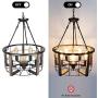 Baiwaiz Round Rustic Dining Room Light Fixture, Wood Farmhouse Drum Chandelier Lighting Black Industrial Metal Cage Foyer Pendant Light 5 Lights Edison E26 BW17124