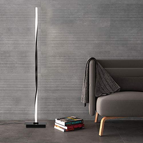 TFCFL Modern LED Floor Lamp, 48 Inch Contemporary Spiral Standing Table Lamp Built-in Dimming with Remote Control for Living Room Bedroom Reading (Black)
