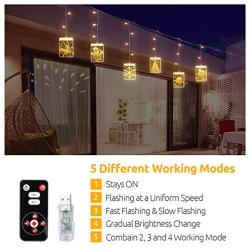 Window Hanging Lights Decor, Dimmable Creative 3D LED Curtain String Lights with Timer/5 Modes/USB Plug,Warm White Remote Control Twinkle Lights for Bedroom/Window/Wall/Fireplace/Patio/RV Camping