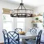 NOXARTE Round Crystal Chandelier Vintage LED Dimmable Hanging Ceiling Light with Adjustable Chain for Dining Room Bedroom Farmhouse Black