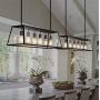 Industrial Vintage 6-Light Pendant Chandelier, Modern Matte Black Finish with Clear Glass Panels Square Linear Pendant Lighting for Kitchen Island Breakfast Bar Dining Room
