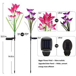 Solar Lights Outdoor - New Upgraded Solar Garden Lights, Multi-Color Changing Lily Solar Flower Lights for Patio,Yard Decoration, Bigger Flower and Wider Solar Panel (2 Pack,Purple and Red)