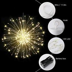 Techip 120LED Fairy Firework String Lights Battery Operated Hanging Copper Starburst Light 8 Modes Dimmable Christmas Decorative Twinkle Fairy Lights for Party Garden Bedroom Pack of 4 Warm White