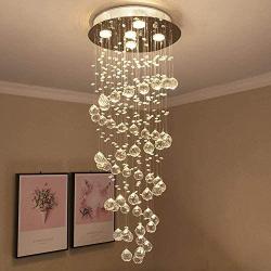 K9 Crystal Spiral Raindrop Chandelier Pendant Lamp Modern LED Ceiling Lighting Fixtures for Living Room Dining Room 5 GU10 Bulbs Required H40'' X W16''