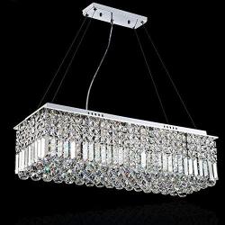 Cretifity Modern Crystal Chandelier, K9 Crystal Rectangle Raindrop Pendant Light Fixture, Flush Mount LED Ceiling Chandelier for Dining Room Island, Foyer, Living Room L23.6'' x W9.4'' x H47.2''