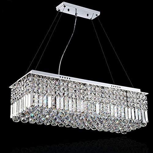 Cretifity Modern Crystal Chandelier, K9 Crystal Rectangle Raindrop Pendant Light Fixture, Flush Mount LED Ceiling Chandelier for Dining Room Island, Foyer, Living Room L23.6'' x W9.4'' x H47.2''