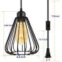 Industrial Plug in Pendant Light E26 Vintage Hanging Cage Pendant Lighting, Black Cage Pendant Light Fixture with On/Off Switch, Farmhouse Hanging Pendant Lights for Kitchen Dining Room Living Room