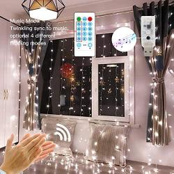 String Lights Curtain,USB Powered Fairy Lights for Bedroom Wall Thanksgiving Christmas Decorations,Sound Activated Function Can Sync with Any Voice (Cool White,7.9Ft x 5.9Ft)