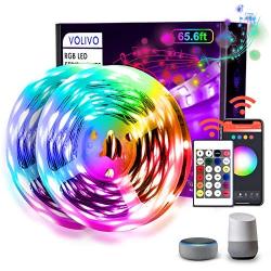 Volivo WiFi Led Strip Lights 65.6ft, 2 Rolls of 32.8ft LED Light Strip Works with Alexa and Google Assistant, Music Sync Color Changing RGB LED Lights for Bedroom Kitchen, Party, TV