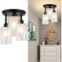DLLT Semi Flush Mount Ceiling Light Farmhouse, Clear Glass Chandelier Ceiling Light Fixture with 3-Light for Dining Room, Hallway, Kitchen, Bedroom, Entryway, E26 Base Black DLLT Semi Flush Mount Ceiling Light Farmhouse, Clear Glass Chandelier Ceiling Light Fixture with 3-Light for Dining Room, Hallway, Kitchen, Bedroom, Entryway, E26 Base Black