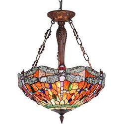 Capulina Tiffany Dragonfly Pendant Hanging Lights, Large Tiffany Style Chandeliers, Tiffany Glass Chandelier, Tiffany Style Lighting Fixtures, Hanging Tiffany Lighting, Tiffany Pendant Lamp H82.6''W18''