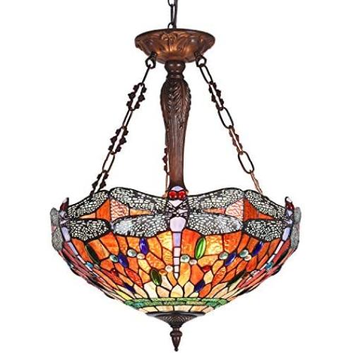 Capulina Tiffany Dragonfly Pendant Hanging Lights, Large Tiffany Style Chandeliers, Tiffany Glass Chandelier, Tiffany Style Lighting Fixtures, Hanging Tiffany Lighting, Tiffany Pendant Lamp H82.6''W18''