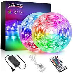 32.8FT/10M LED Strip Lights, SOLMORE RGB LED Strips Color Changing 300LED Light Strips Rope Lights DIY Color Options Strip Lights with 44-Key IR Remote for Bedroom Ceiling Under Cabinet