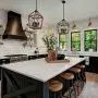 Farmhouse 4-Light Chandelier Rustic Wood Lantern Pendant Light with Imitation Wood and Iron Finish, Adjustable Height Hanging Lighting Fixtures for Dining Room Kitchen Island Hallway Foyer Entryway