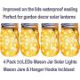 Aikeve Solar Mason Jar Lights,4 Pack 30 Led Starry Fairy String Hanging Jar Lights,Solar Lanterns for Outdoor Patio Party Garden Wedding Christmas Decorations Lights(Mason Jars/Handles Included)