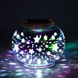 Solar Jar Glass Ball Table Light, Color Changing Solar Powered Crackle Glass Ball Led Garden Lights,Waterproof Led Night Light for Bedroom Yard Patio Halloween Christmas Decor (Star-Mosaic)