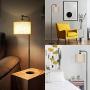 DEWENWILS 63 inch Black Floor Lamp with White Linen Drum Shade, Adjustable Lampshade, Standing Tall Lamp for Living Room, Bedroom, Office, Simple Design Farmhouse Style