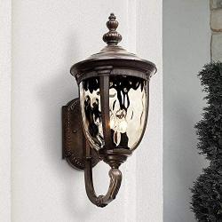 Bellagio Outdoor Wall Light Fixture Bronze 21'' Hammered Glass Sconce for House Deck Patio - John Timberland