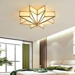 LITFAD Modern 4-Light LED Ceiling Lamp Beveled Frosted Glass Flush Mount Lighting Fixture Traditional Brass Star Close to Ceiling Light Decorative Pendant Light for Hotel Hall Bedroom Living Room