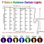 Rainbow Fairy String Curtain Lights with Remote, Twinkle LED Icicle Rainbow Lights Curtain for Girls Room, Bedroom, Teen Room, Kids Room, Unicorn Room, Party, Holiday Décor (Rainbow)
