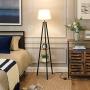 VASAGLE Floor Lamp with Shelves, Standing Reading Lamp with LED Bulb and Lamp Shade, for Living Room, Bedroom, Metal Legs, Rustic Brown ULFL15BX