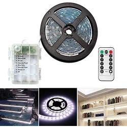 Battery Operated Led Strip Lights with Remote Controller,3M/9.8ft SMD Waterproof Flexible Strip Lighting for Indoor Outdoor, tv,Desk Table,Dining Bed Room,Boat,Kitchen,Christmas (White)