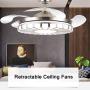 YEELED Light 42'' Remote Control Reversible Retractable Ceiling Fans with 3 Changing Light Color and 6-Gear Fan Speed Invisible Ceiling Fan Chandelier for Indoor Living Room Bedroom Dining Room Ceiling Light Kits with Fans (42 Inch, Silver-06)